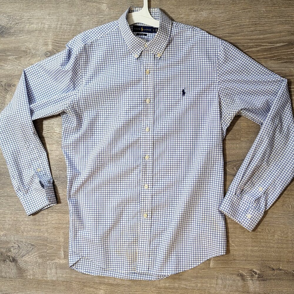 Men's Button Down Polo Ralph Lauren Plaid Oxford Sport Shirt size Large